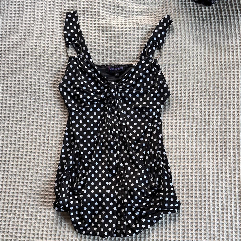 Annabelle Black and White Polka Dot Knot-Front Tank